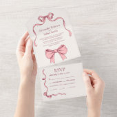 Invitation Tout En Un Élégant Mariage à main rose tiré (Déchirure)