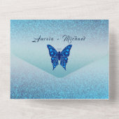 Invitation Tout En Un Élégant Mariage à papillon bleu argenté (Verso)