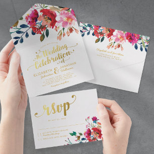 Invitation Tout En Un Élégant Mariage Aquarelle Blanc Or