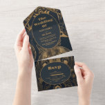 Invitation Tout En Un Elégant Mariage Art Déco Peacocks<br><div class="desc">Dévoiler notre Elégante Invitation All-in-One Mariage de Peacocks Art Déco ! Cette invitation marie harmonieusement le glamour vintage du style Art Déco avec la splendeur des motifs paons, créant un design vraiment opulent et unique pour votre papeterie mariage. Le motif en plumes de paon ajoute une touche d'extravagance et de...</div>