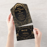 Invitation Tout En Un Elégant Mariage Art Déco Peacocks<br><div class="desc">Dévoiler notre Elégante Invitation All-in-One Mariage de Peacocks Art Déco ! Cette invitation marie harmonieusement le glamour vintage du style Art Déco avec la splendeur des motifs paons, créant un design vraiment opulent et unique pour votre papeterie mariage. Le motif en plumes de paon ajoute une touche d'extravagance et de...</div>