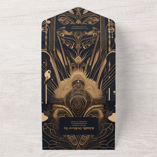 Invitation Tout En Un Elégant Mariage Art Déco Peacocks (Dehors)