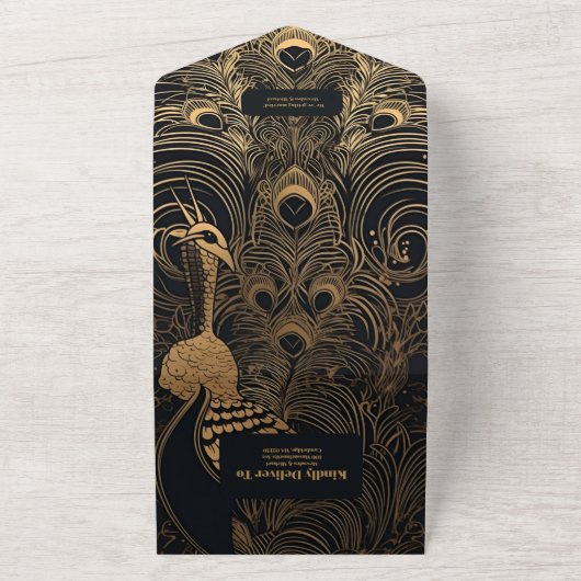 Invitation Tout En Un Elégant Mariage Art Déco Peacocks (Dehors)