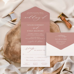 Invitation Tout En Un Élégant mariage avec calligraphie rose poudré