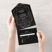 Invitation Tout En Un Élégant Mariage Black Gold tout en un (Déchirure)