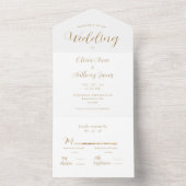 Invitation Tout En Un Élégant Mariage blanc et or (À l'intérieur)