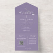Invitation Tout En Un Élégant Mariage blanc pourpre Dusty (À l'intérieur)