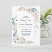 Invitation Tout en un élégant Mariage bleu blanc floral (Debout devant)