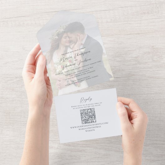 Invitation Tout En Un Élégant Mariage bleu clair (Déchirure)