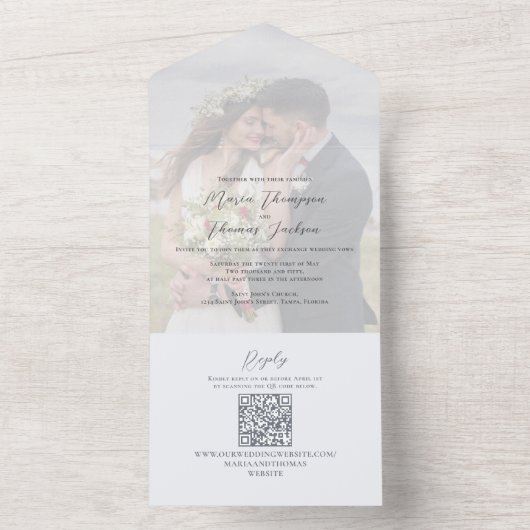 Invitation Tout En Un Élégant Mariage bleu clair (À l'intérieur)