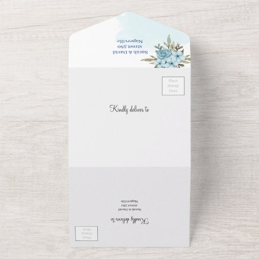 Invitation Tout En Un Élégant Mariage bleu fleur (Dehors)