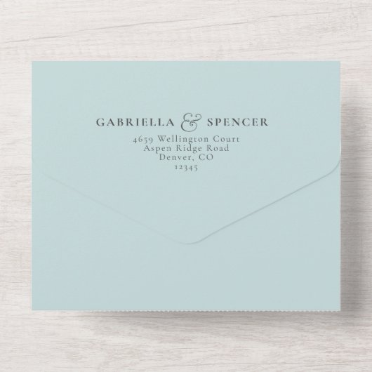 Invitation Tout En Un Élégant Mariage Bleu Lumière Tout en un (Verso)