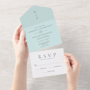Invitation Tout En Un Élégant Mariage Bleu Lumière Tout en un
