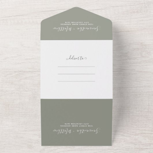 Invitation Tout En Un Élégant Mariage bohème rustique Sage Green (Dehors)