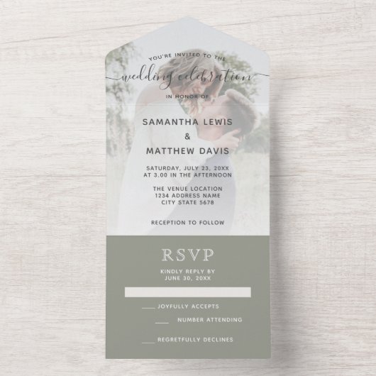 Invitation Tout En Un Élégant Mariage bohème rustique Sage Green (À l'intérieur)
