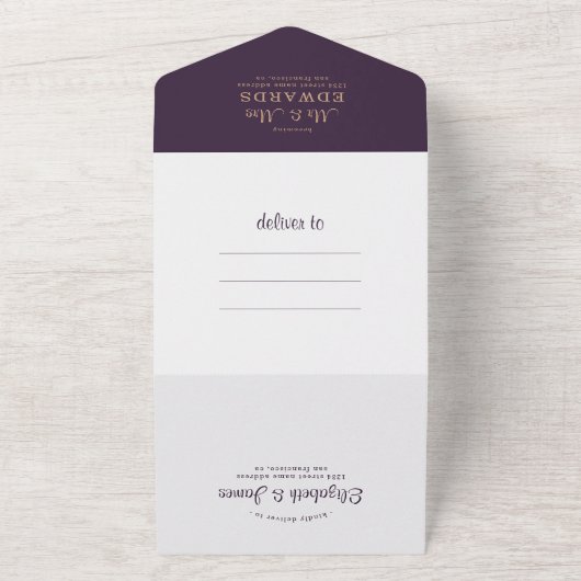 Invitation Tout En Un Élégant Mariage Boho Moody violet foncé (Dehors)