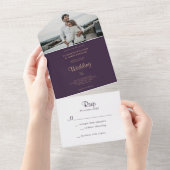 Invitation Tout En Un Élégant Mariage Boho Moody violet foncé (Déchirure)
