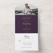 Invitation Tout En Un Élégant Mariage Boho Moody violet foncé (À l'intérieur)