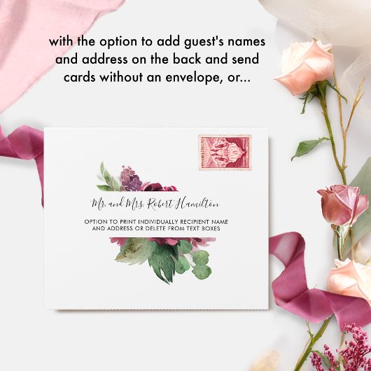 Invitation Tout En Un Elégant Mariage Broussailleux Bourgogne avec RSVP