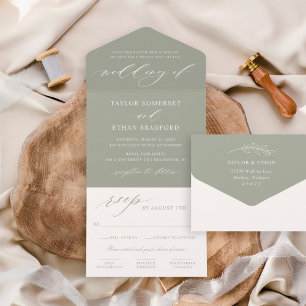 Invitation Tout En Un Élégant mariage calligraphié vert sauge