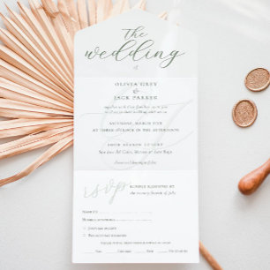 Invitation Tout En Un Élégant Mariage Calligraphié Vert Sauge