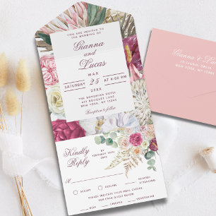 Invitation Tout En Un Elégant Mariage campagnard floral Boho aquarelle