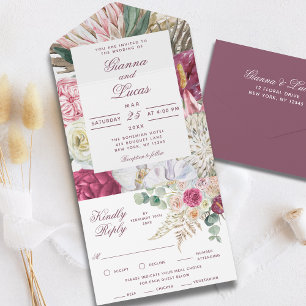 Invitation Tout En Un Elégant Mariage campagnard floral Boho aquarelle