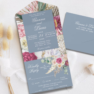 Invitation Tout En Un Elégant Mariage campagnard floral Boho aquarelle