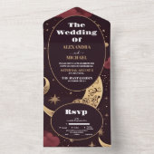 Invitation Tout En Un Élégant Mariage céleste d'or de Bourgogne (À l'intérieur)