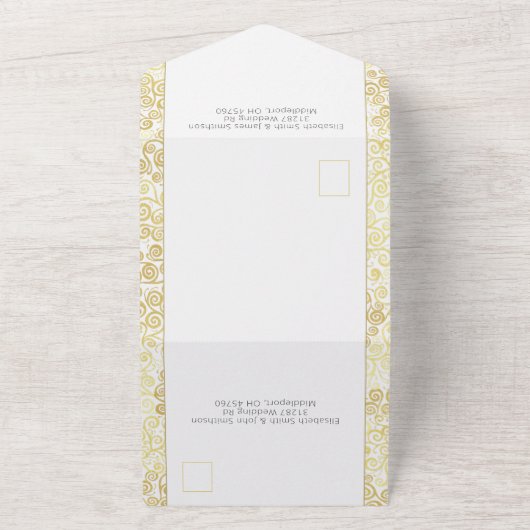 Invitation Tout En Un Élégant Mariage Classique Baroque Blanc Et Or (Dehors)
