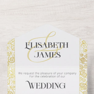 Invitation Tout En Un Élégant Mariage Classique Baroque Blanc Et Or