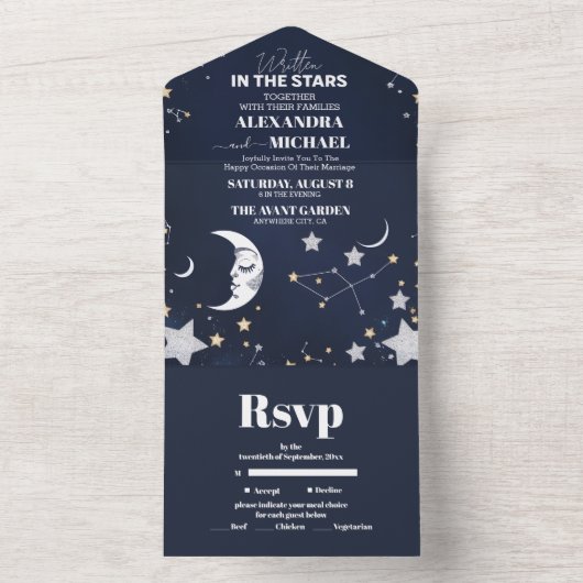 Invitation Tout En Un Élégant Mariage crescent céleste (À l'intérieur)