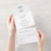 Invitation Tout En Un Élégant Mariage d'aquarelle à branche d'olivier ru (Déchirure)