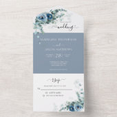 Invitation Tout En Un Elégant Mariage d'aquarelle bleu-dusty Floral (À l'intérieur)