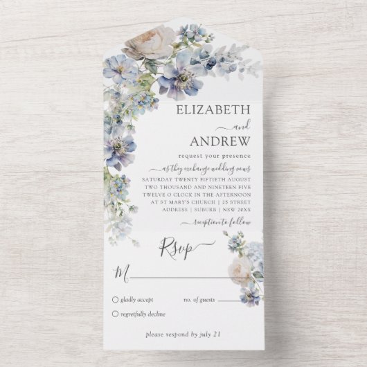 Invitation Tout En Un Elégant Mariage d'aquarelle florale (À l'intérieur)