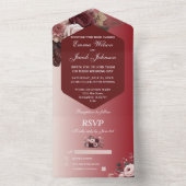 Invitation Tout En Un Élégant Mariage d'aquarelle rose bordeaux (À l'intérieur)