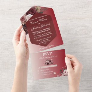 Invitation Tout En Un Élégant Mariage d'aquarelle rose bordeaux