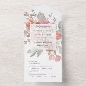 Invitation Tout En Un Élégant Mariage d'aquarelle rose pâle (À l'intérieur)