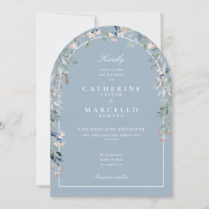 Invitation Tout en un élégant Mariage d'arc bleu floral Dusty