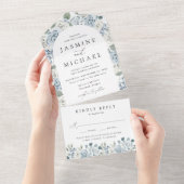 Invitation Tout En Un Élégant Mariage d'arc floral bleu Dusty (Déchirure)