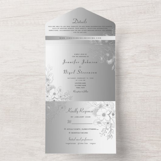 Invitation Tout En Un Élégant Mariage d'argent Faux (À l'intérieur)