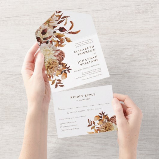 Invitation Tout En Un Élégant Mariage d'automne (Déchirure)