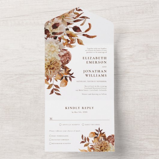 Invitation Tout En Un Élégant Mariage d'automne (À l'intérieur)