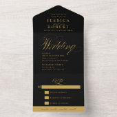 Invitation Tout En Un Élégant Mariage de calligraphie noir et or (À l'intérieur)