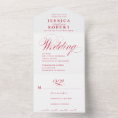 Invitation Tout En Un Élégant Mariage de calligraphie rouge et blanc (À l'intérieur)