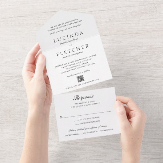 Invitation Tout En Un Élégant Mariage de code QR classique (Déchirure)