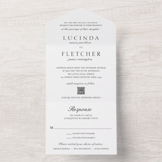 Invitation Tout En Un Élégant Mariage de code QR classique (À l'intérieur)