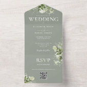 Invitation Tout En Un Élégant Mariage de code QR Floral Sage Green (À l'intérieur)