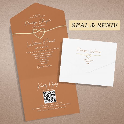 Invitation Tout En Un Élégant Mariage de code QR orange