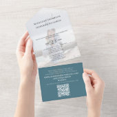 Invitation Tout En Un Élégant Mariage de code QR Photo Bleue (Déchirure)